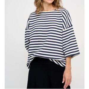 Moshi Moshi Mind Tulip Tee Stripe Shirt Organic Cotton Blue White Women Size S/M